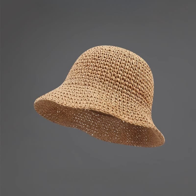Cappello di paglia da donna traspirante lavorato all'uncinetto, casual, estivo, per tutti i giorni. - Cachi - Regolabile (circa 21 1/4"-22 7/8") - image 1