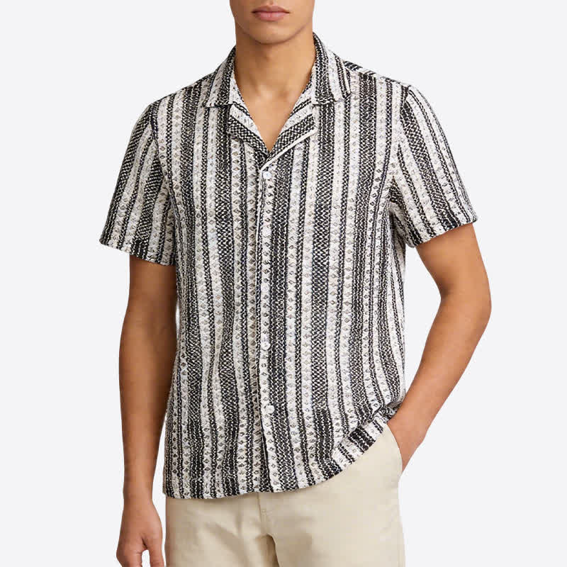 Camicia da uomo classica estiva a righe con trama a rilievo - image 1