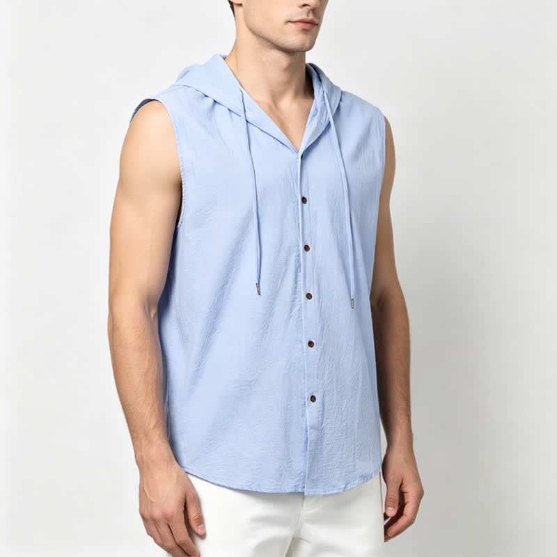 Gilet da vacanza da uomo senza maniche con cappuccio, camicia in lino - image 1