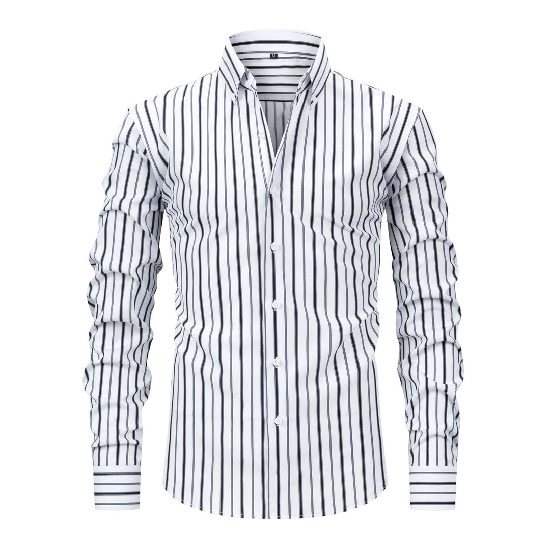 Camicia elegante da uomo a righe verticali con colletto classico e bottoni. - Bianco e nero - 3XL - image 9
