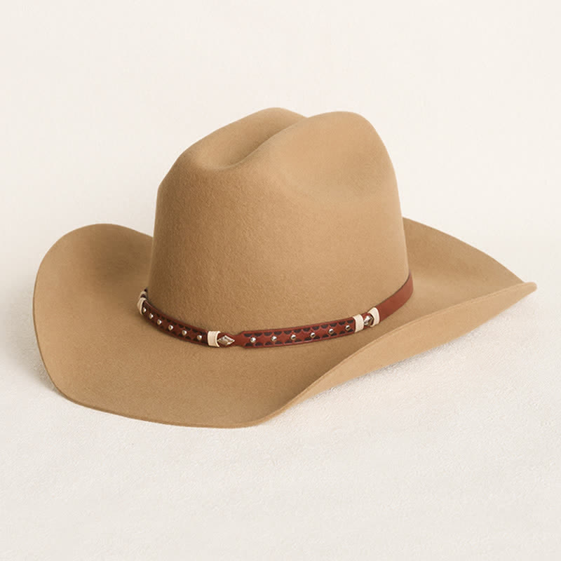 Elegante cappello da cowboy classico color cammello con borchie - Cammello - L (23 1/4"-23 5/8") - image 0