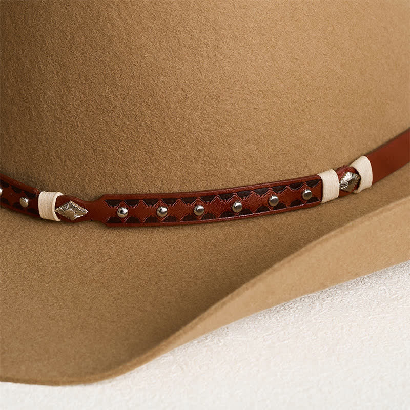 Elegante cappello da cowboy classico color cammello con borchie - image 2