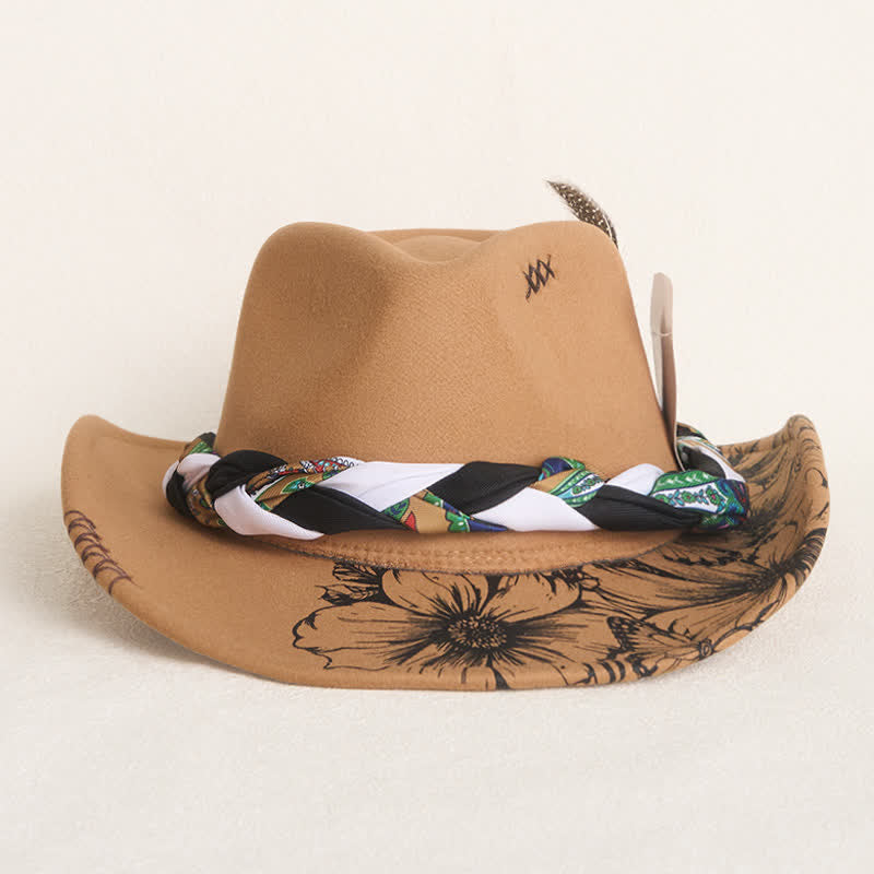 Cappello da cowboy con cinturino etnico decorato con piume di girasole occidentali - image 1