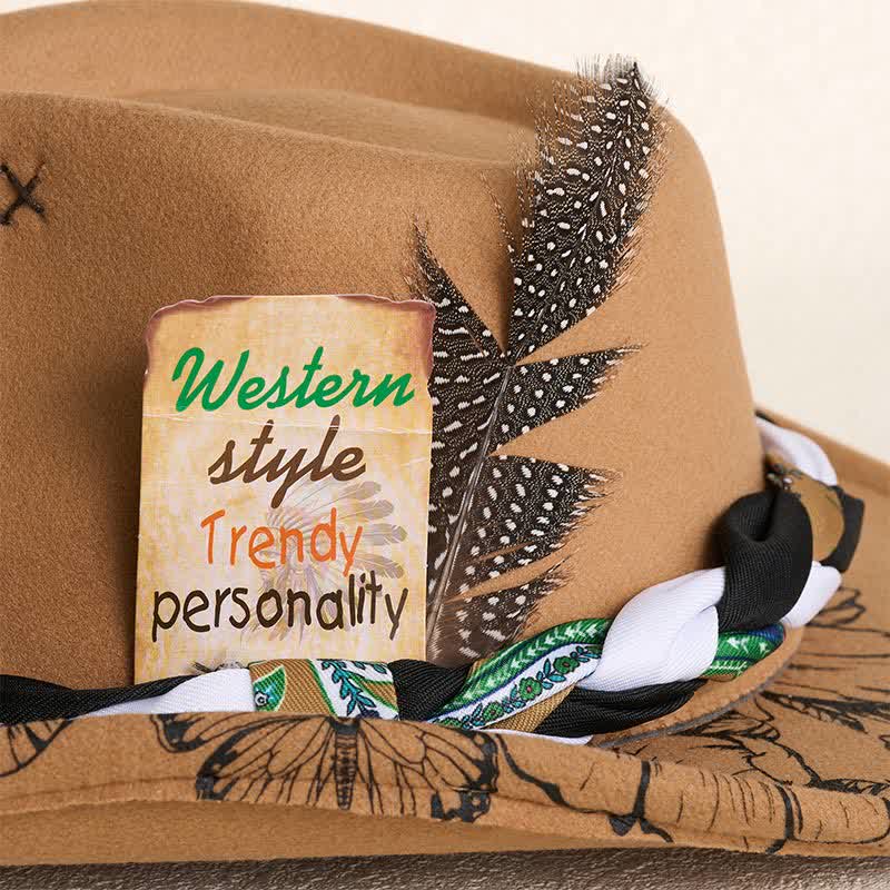Cappello da cowboy con cinturino etnico decorato con piume di girasole occidentali - image 2