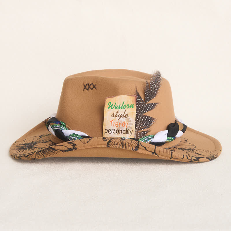 Cappello da cowboy con cinturino etnico decorato con piume di girasole occidentali - image 6