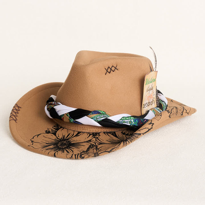 Cappello da cowboy con cinturino etnico decorato con piume di girasole occidentali - Cachi - M (22"-22 7/8") - image 0