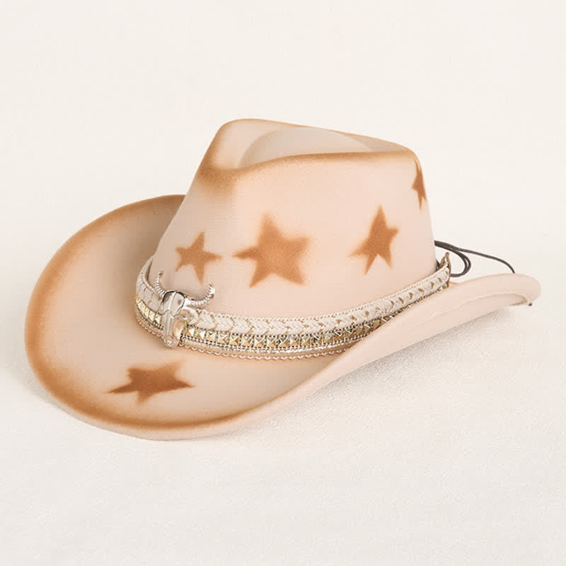 Cintura da uomo con testa di toro argentata e stelle, cappello da cowboy beige - Beige - M (22"-22 7/8") - image 0