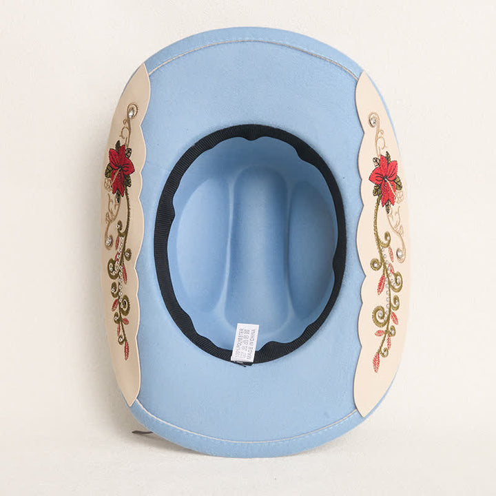 Cappello da cowboy da uomo con cintura e visiera color rubino ricamata a fiori - image 8