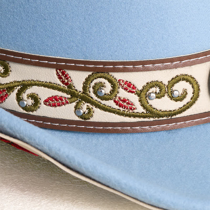 Cappello da cowboy da uomo con cintura e visiera color rubino ricamata a fiori - image 3