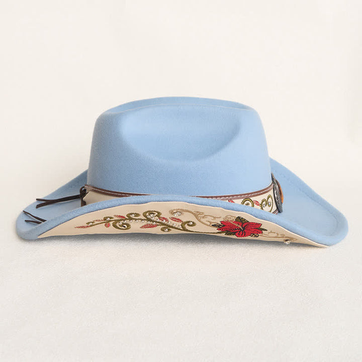 Cappello da cowboy da uomo con cintura e visiera color rubino ricamata a fiori - image 5