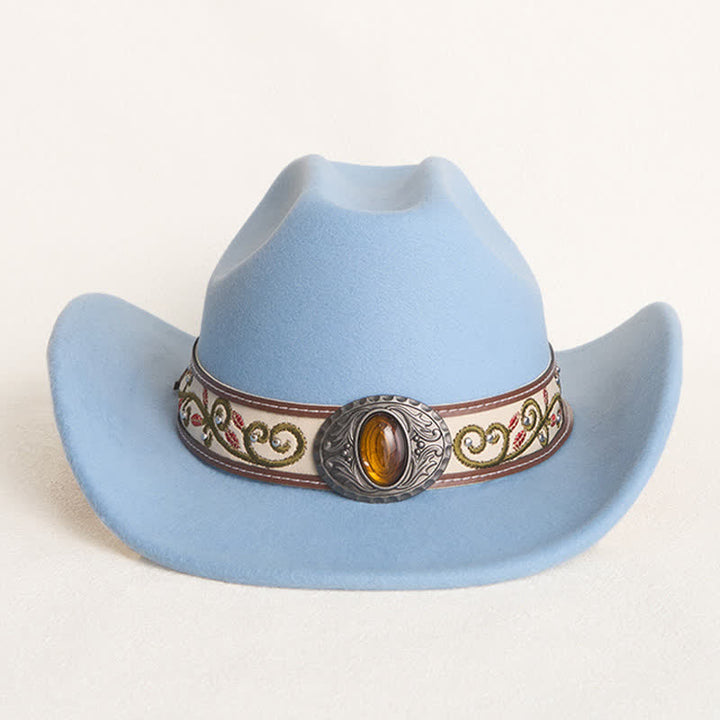 Cappello da cowboy da uomo con cintura e visiera color rubino ricamata a fiori - image 1