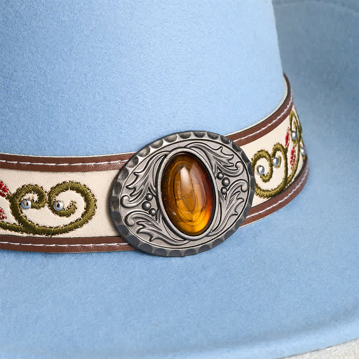 Cappello da cowboy da uomo con cintura e visiera color rubino ricamata a fiori - image 2