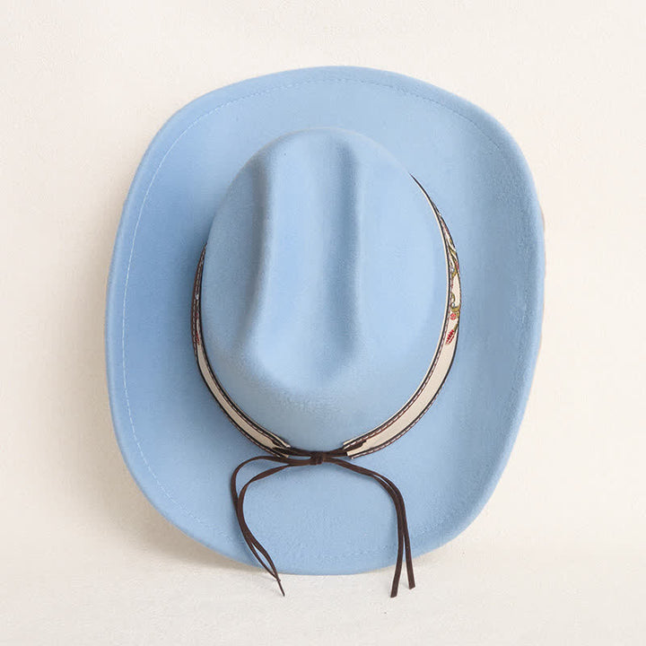 Cappello da cowboy da uomo con cintura e visiera color rubino ricamata a fiori - image 7