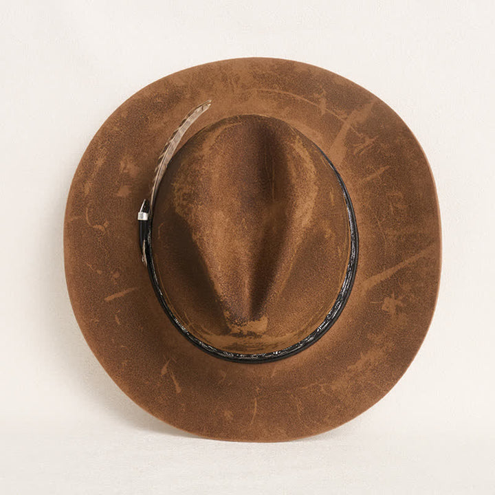 Cappello da cowboy in lana con cinturino in pelle Paisley e piume - image 6