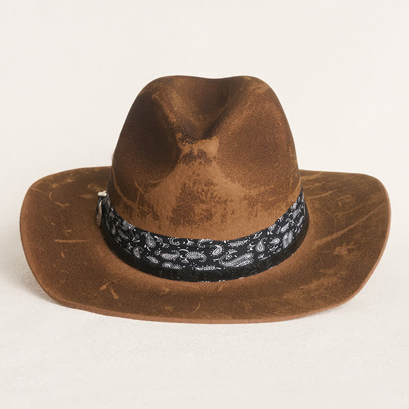 Cappello da cowboy in lana con cinturino in pelle Paisley e piume - image 5