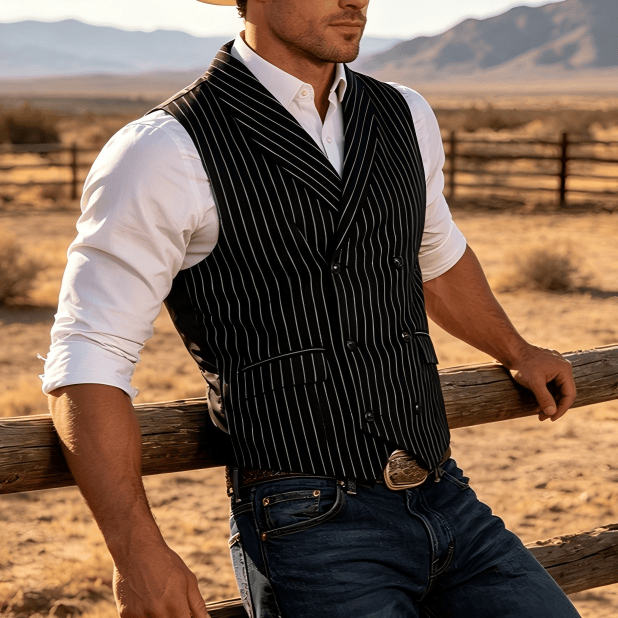 Gilet elegante da uomo a righe, vestibilità slim. - Nero - 3XL - image 0