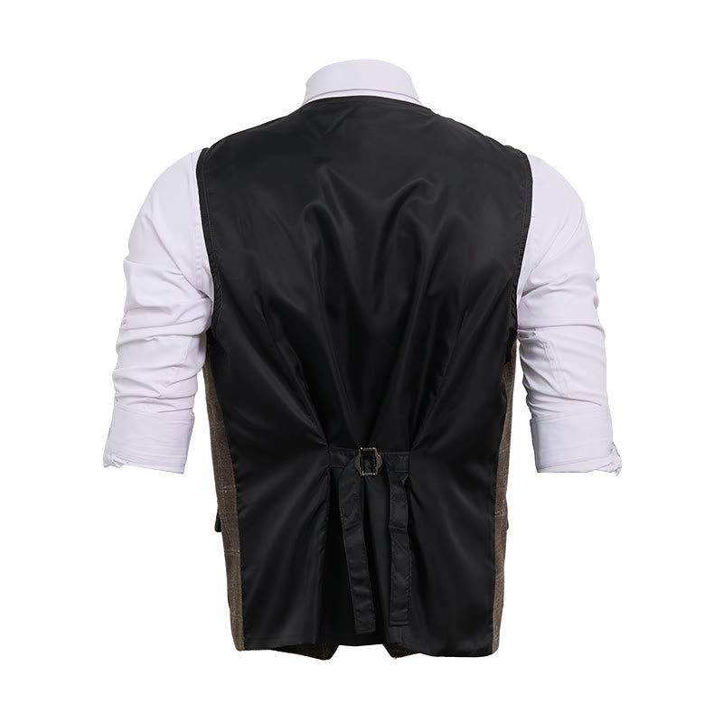 Gilet da uomo vintage a quadri con colletto e bottoni - image 17