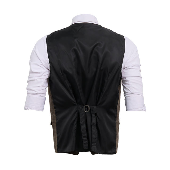 Gilet da uomo vintage a quadri con colletto e bottoni - image 17