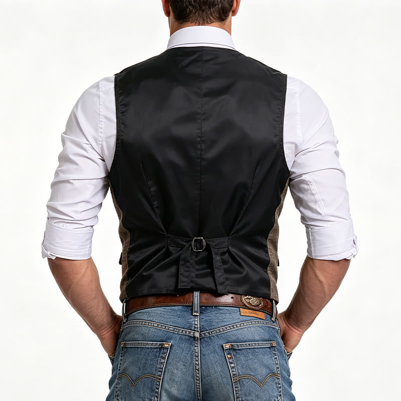 Gilet da uomo vintage a quadri con colletto e bottoni - image 3