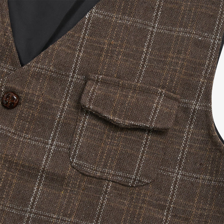 Gilet da uomo vintage a quadri con colletto e bottoni - image 14