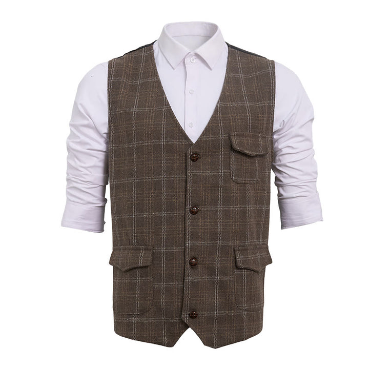 Gilet da uomo vintage a quadri con colletto e bottoni - image 16
