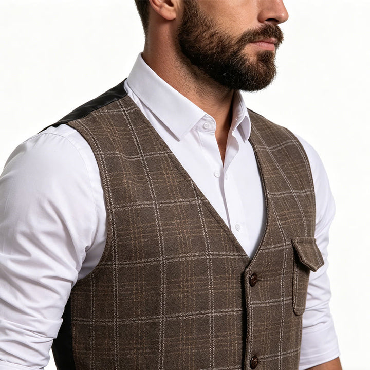 Gilet da uomo vintage a quadri con colletto e bottoni - image 2