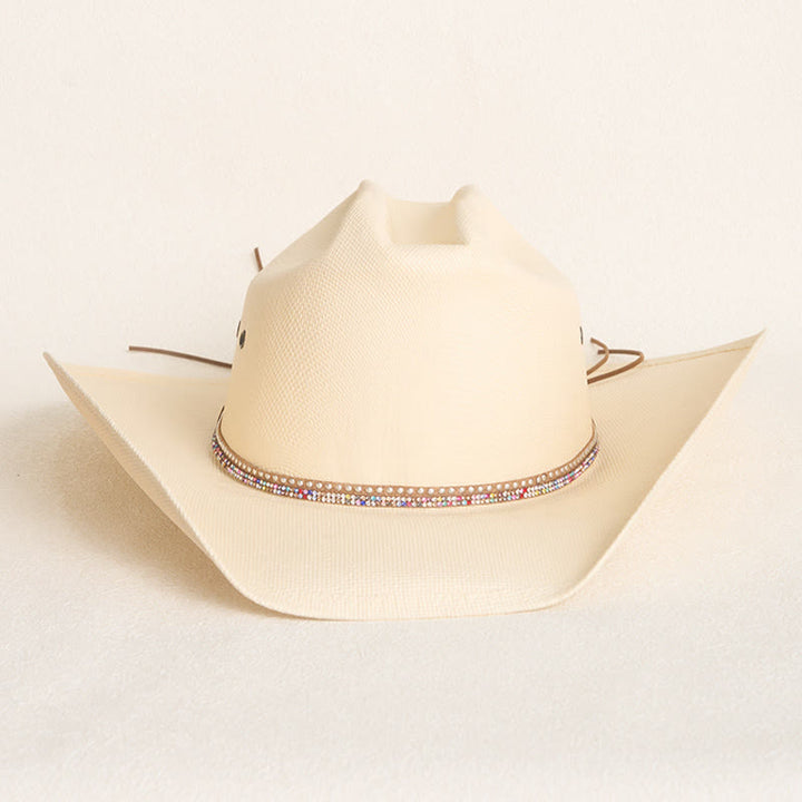 Cappello da cowboy rigido in paglia, a tesa larga, con protezione solare. - image 1