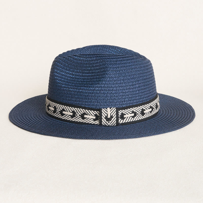 Cappello di paglia da donna con parte superiore piatta e fascia decorativa, ideale per il sole. - image 3