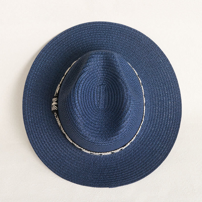 Cappello di paglia da donna con parte superiore piatta e fascia decorativa, ideale per il sole. - image 5
