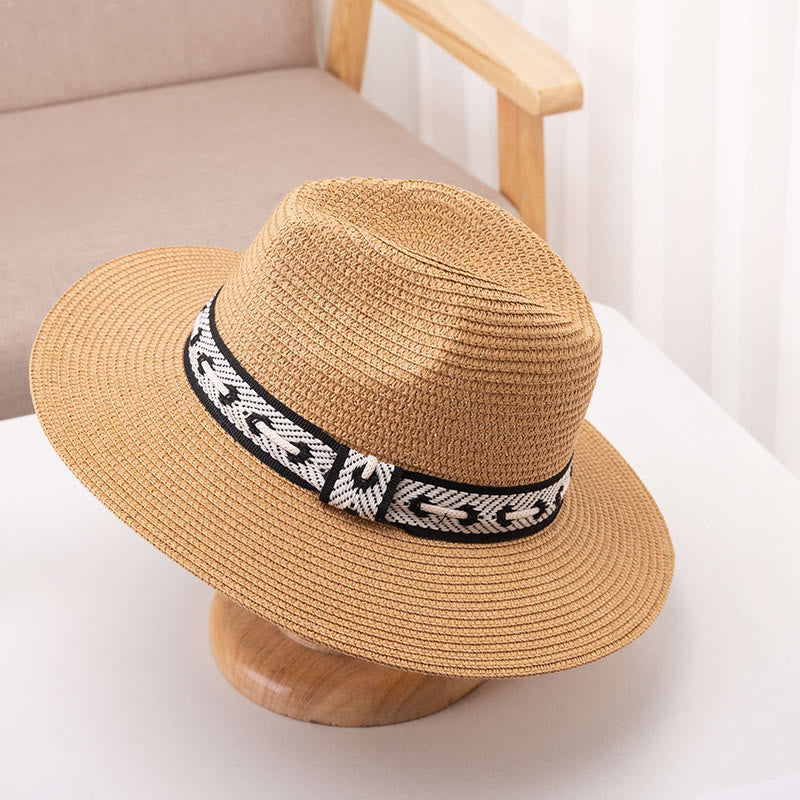 Cappello di paglia da donna con parte superiore piatta e fascia decorativa, ideale per il sole. - Cachi - Regolabile (circa 22"-22 7/8") - image 9