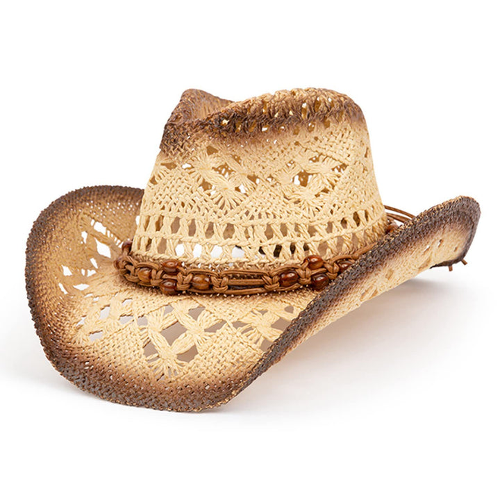 Cappello da cowboy in paglia traspirante per l'estate, ideale per la spiaggia e le attività all'aperto, perfetto per proteggersi dal sole. - Cachi - M (22"-22 7/8") - image 0