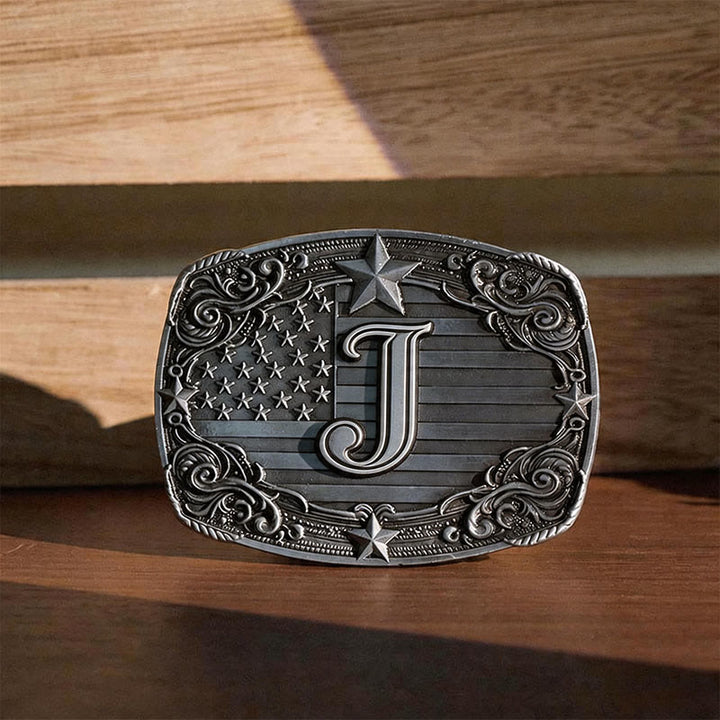 Cintura in pelle con fibbia fai da te a forma di iniziale della bandiera della Stella Occidentale. - J - Senza cintura - image 13