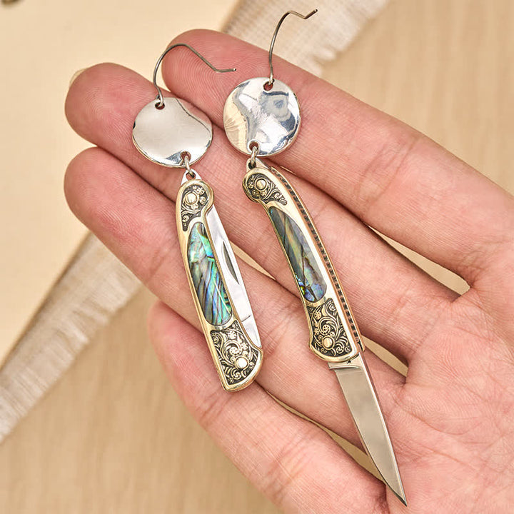 Orecchini a forma di coltello tascabile Frontier Spirit con abalone robusto - image 6