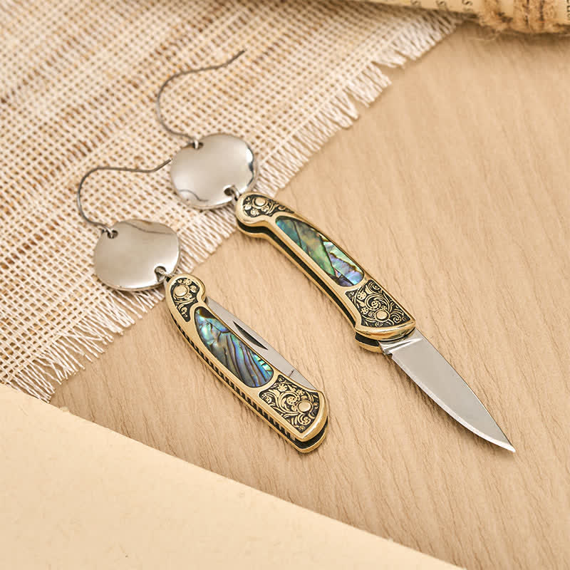 Orecchini a forma di coltello tascabile Frontier Spirit con abalone robusto - image 10