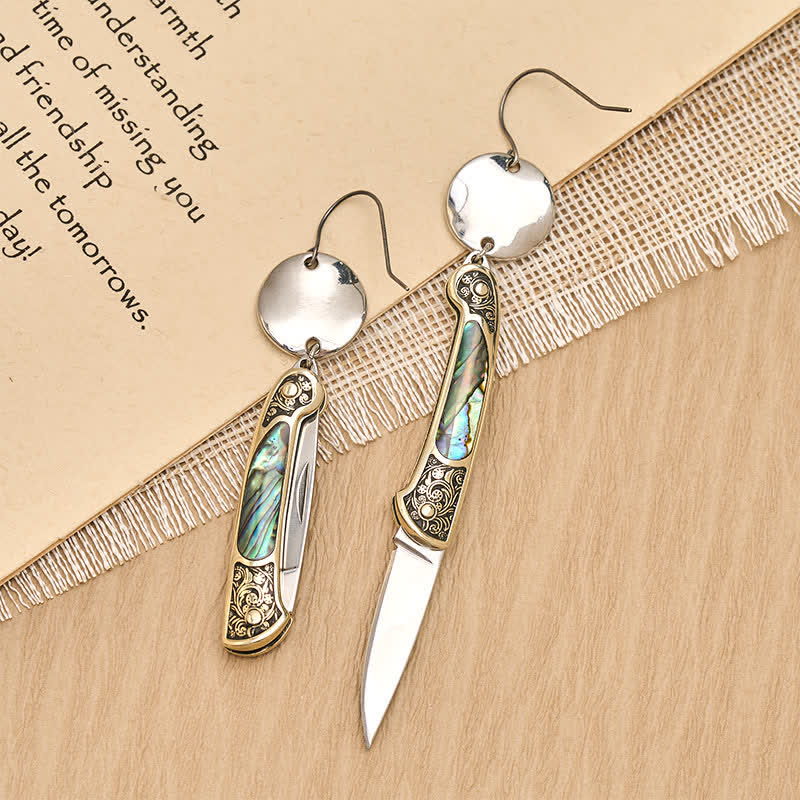Orecchini a forma di coltello tascabile Frontier Spirit con abalone robusto - image 8