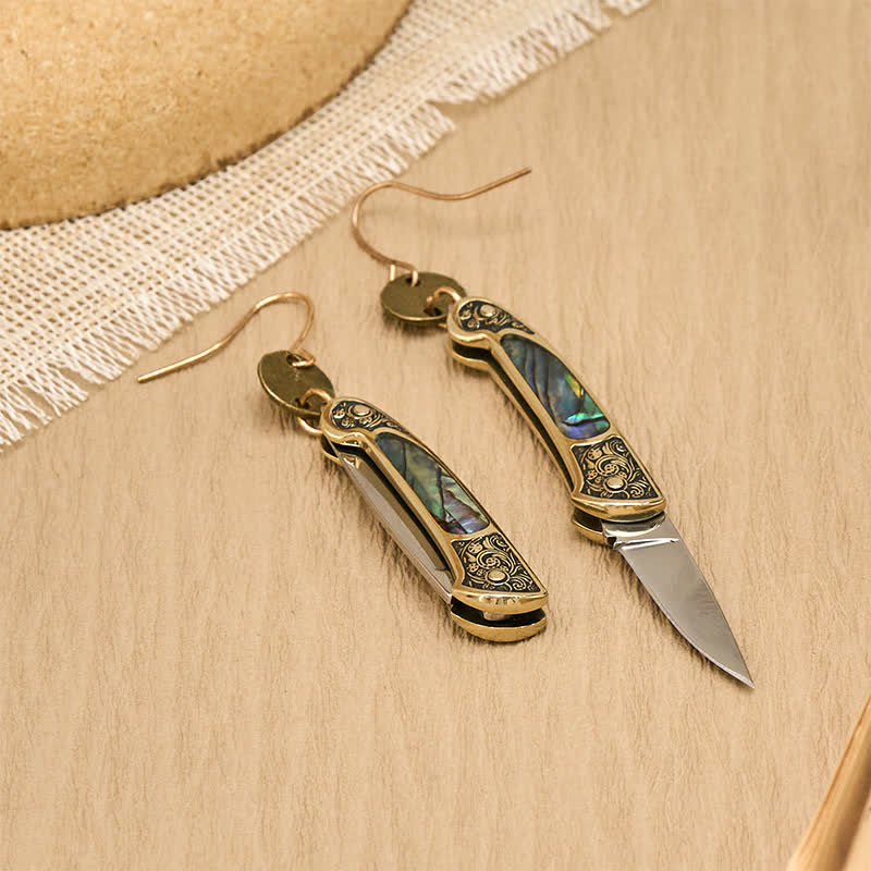 Orecchini a forma di coltello tascabile Frontier Spirit con abalone robusto - image 3