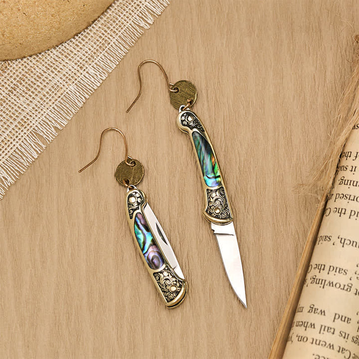 Orecchini a forma di coltello tascabile Frontier Spirit con abalone robusto - image 2
