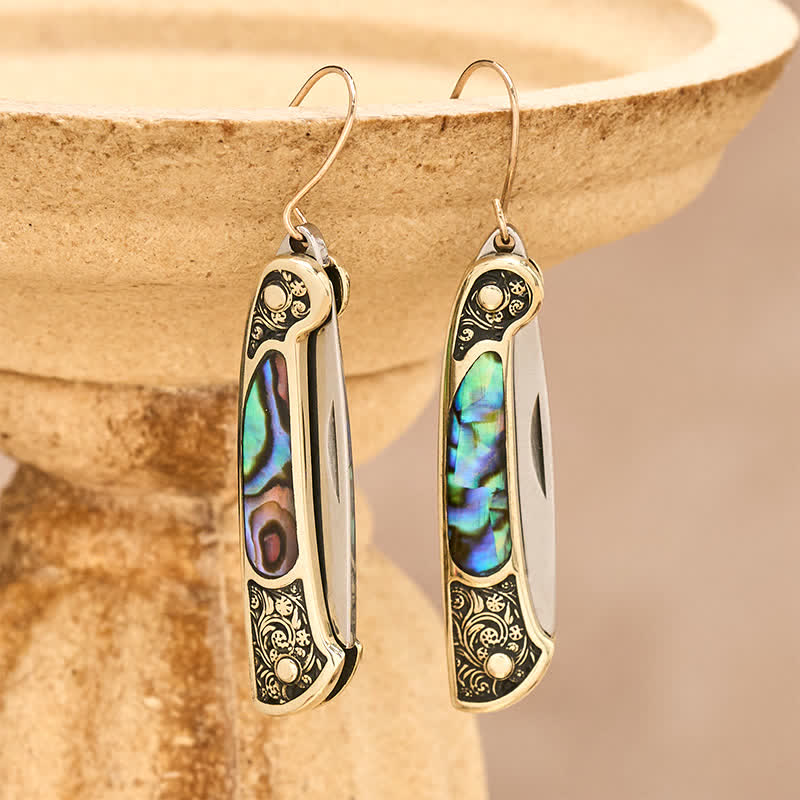 Orecchini a forma di coltellino tascabile in abalone iridescente, realizzati artigianalmente. - Bronzo - image 0