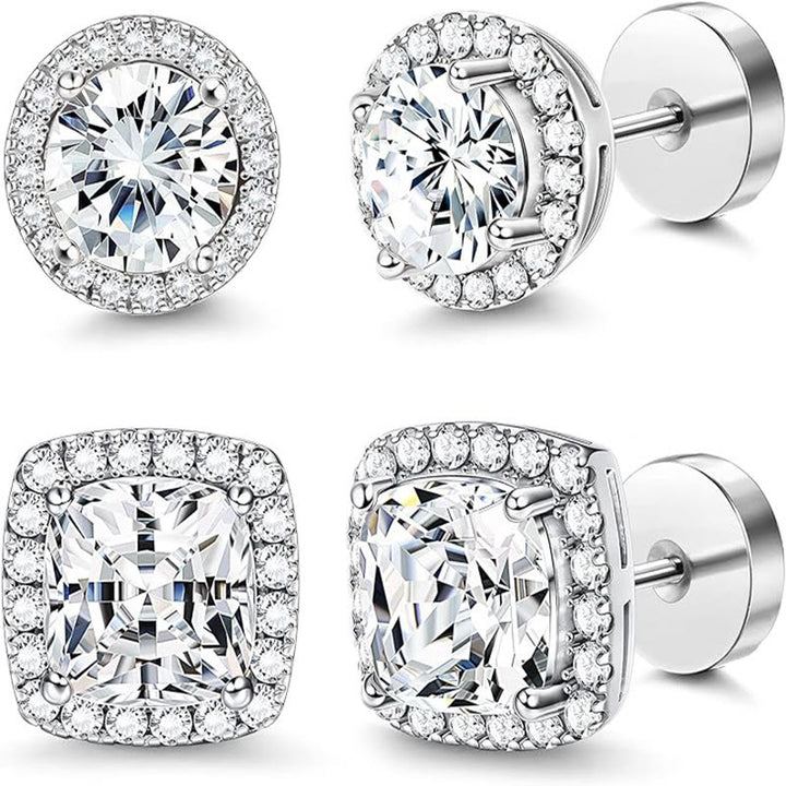 Orecchino a lobo geometrico classico con pavé di diamanti e contorno completo, da indossare tutti i giorni. - Colore acciaio - image 0