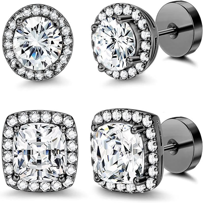 Orecchino a lobo geometrico classico con pavé di diamanti e contorno completo, da indossare tutti i giorni. - Nero - image 1