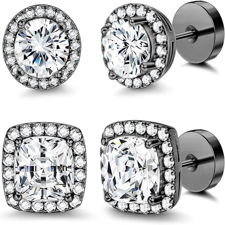 Orecchino a lobo geometrico classico con pavé di diamanti e contorno completo, da indossare tutti i giorni. - Nero - image 1