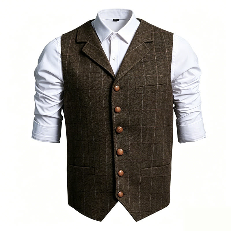Gilet da uomo a quadri con colletto a risvolto, monopetto. - Caffè - 3XL - image 2