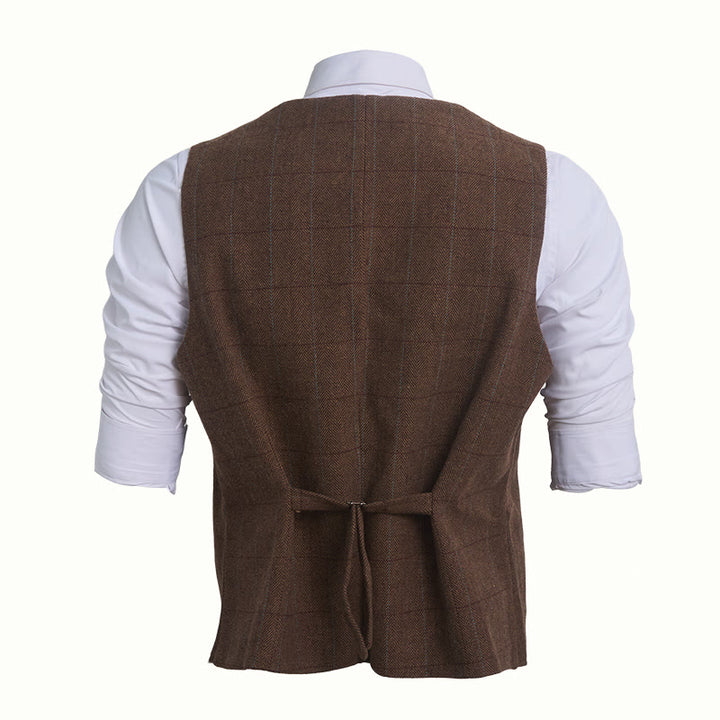 Gilet da uomo a quadri con colletto a risvolto, monopetto. - image 5