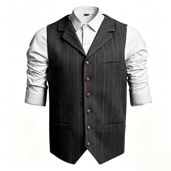 Gilet da uomo a quadri con colletto a risvolto, monopetto. - Nero - 3XL - image 3