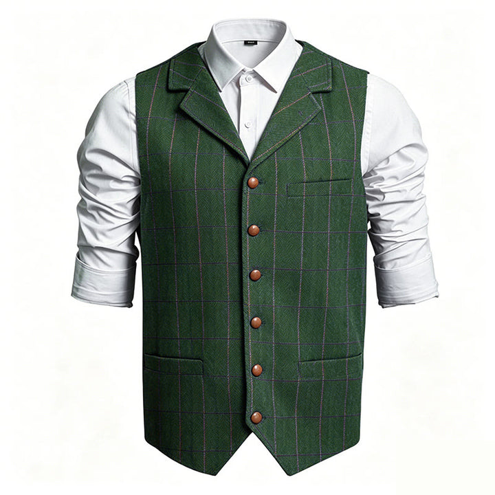 Gilet da uomo a quadri con colletto a risvolto, monopetto. - Verde - 3XL - image 6