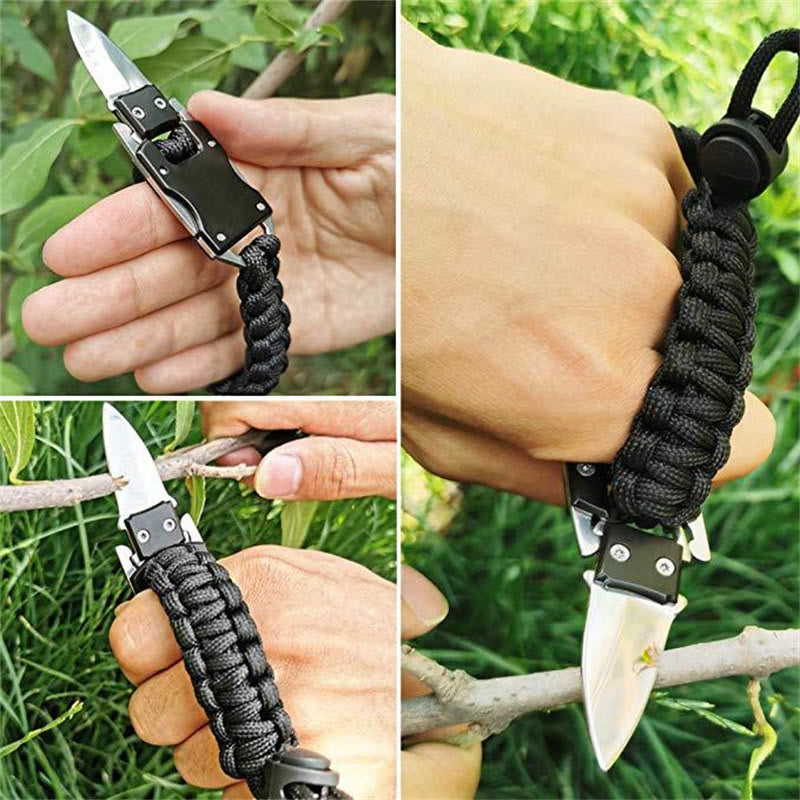 Braccialetto di sopravvivenza multifunzionale con coltello nascosto e cordino in paracord per emergenze. - image 12