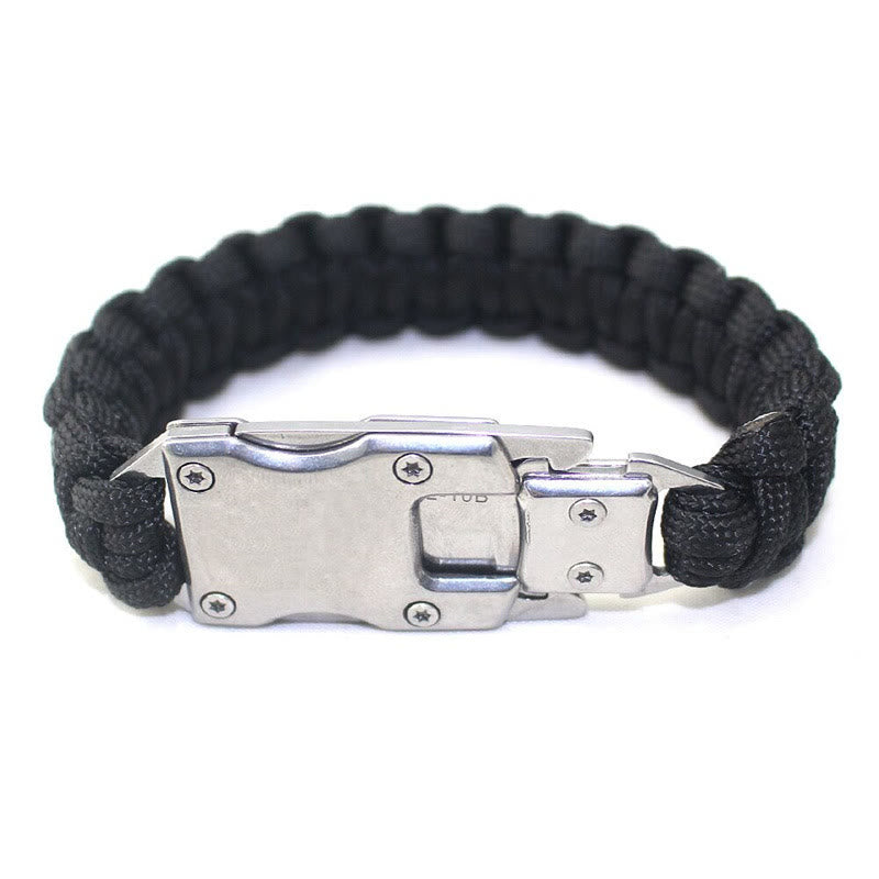 Braccialetto di sopravvivenza multifunzionale con coltello nascosto e cordino in paracord per emergenze. - Fibbia nera e argento - image 4