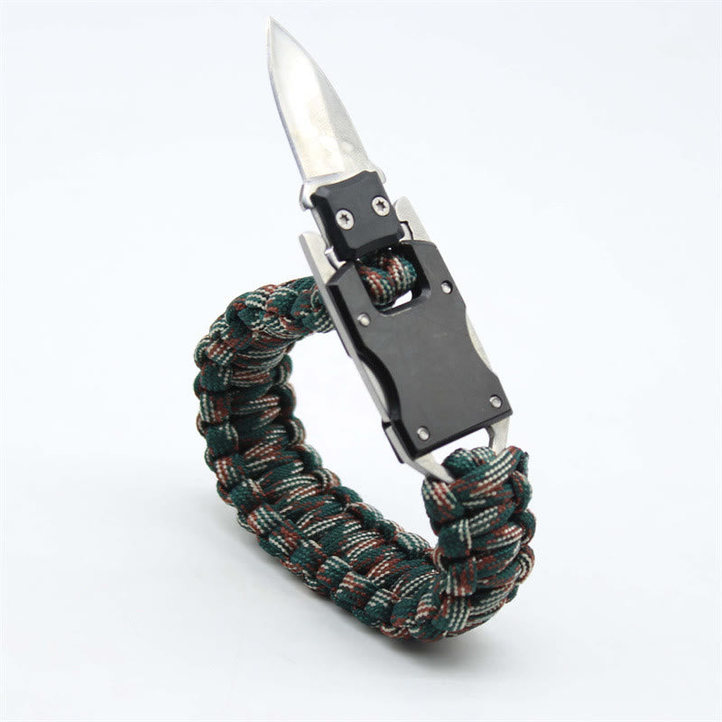 Braccialetto di sopravvivenza multifunzionale con coltello nascosto e cordino in paracord per emergenze. - mimetismo forestale - image 3
