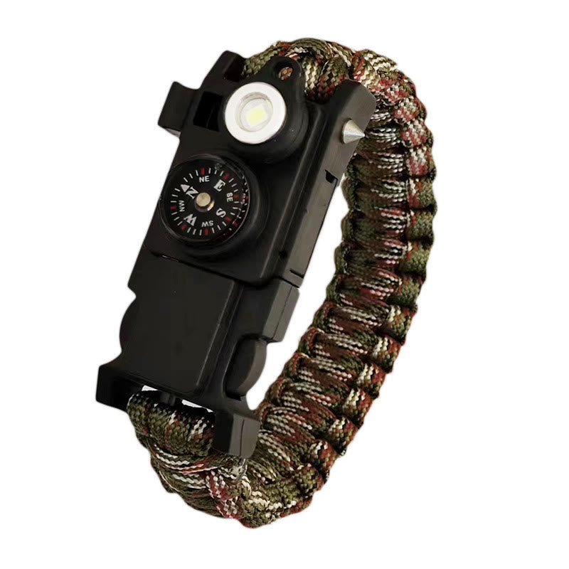 Braccialetto in paracord per sopravvivenza con bussola a LED leggera e kit di emergenza. - mimetica verde militare - image 0