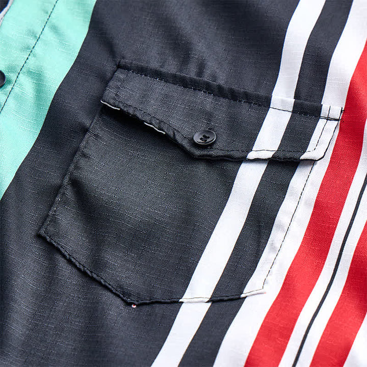 Camicia da uomo a maniche lunghe con motivo a righe multicolore a blocchi. - image 5